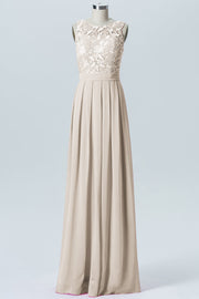 Lace Column Boat Neck Sleeveless Bridesmaid Dress-B06054