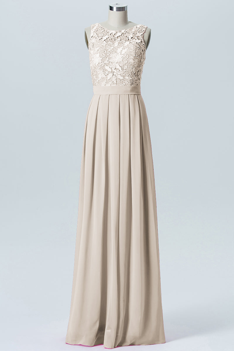 Lace Column Boat Neck Sleeveless Bridesmaid Dress-B06054