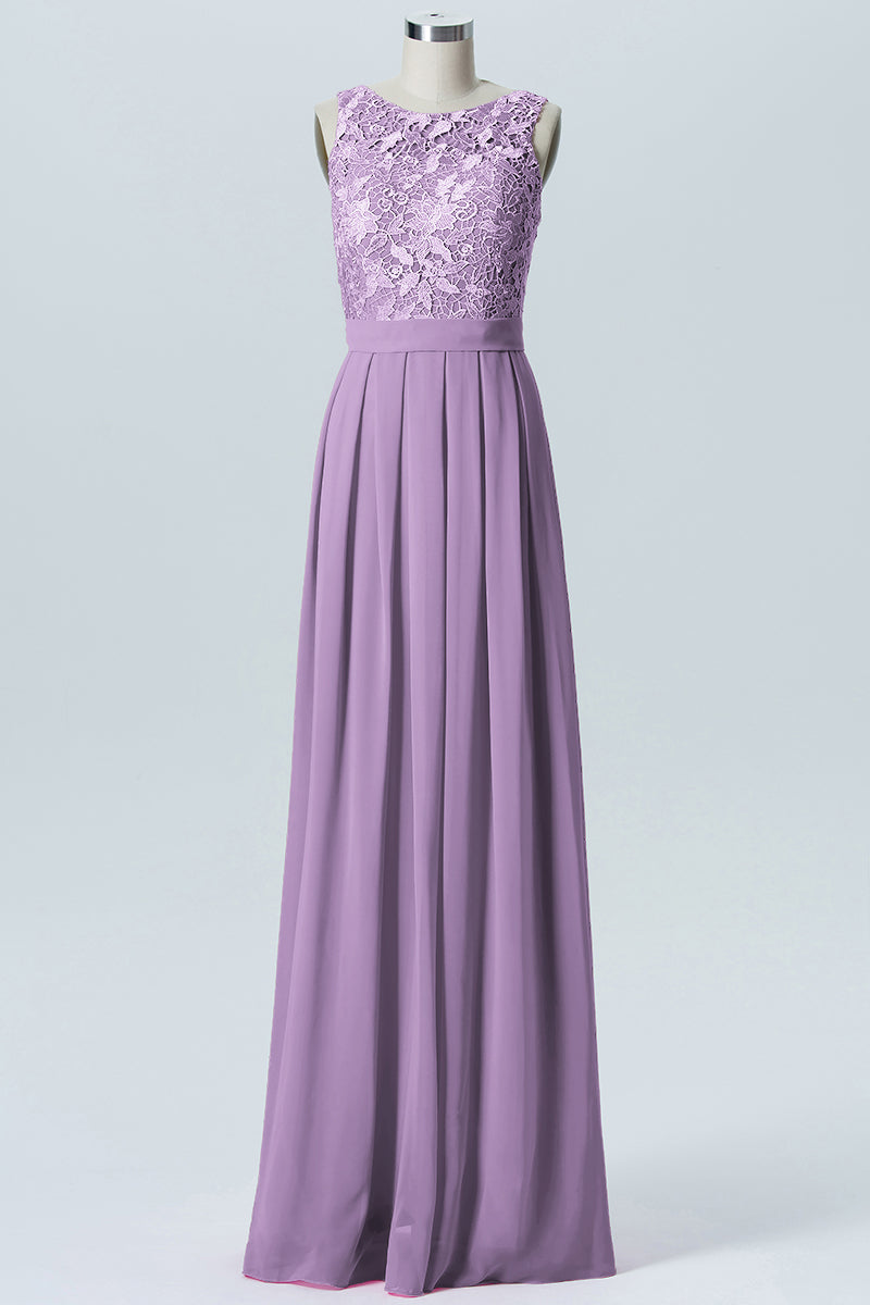 Lace Column Boat Neck Sleeveless Bridesmaid Dress-B06054