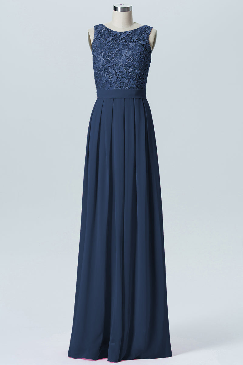 Lace Column Boat Neck Sleeveless Bridesmaid Dress-B06054