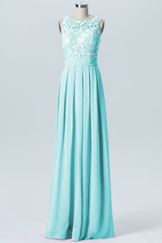 Lace Column Boat Neck Sleeveless Bridesmaid Dress-B06054