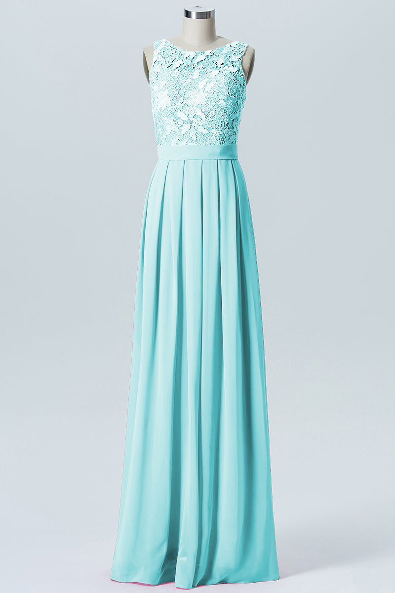 Lace Column Boat Neck Sleeveless Bridesmaid Dress-B06054