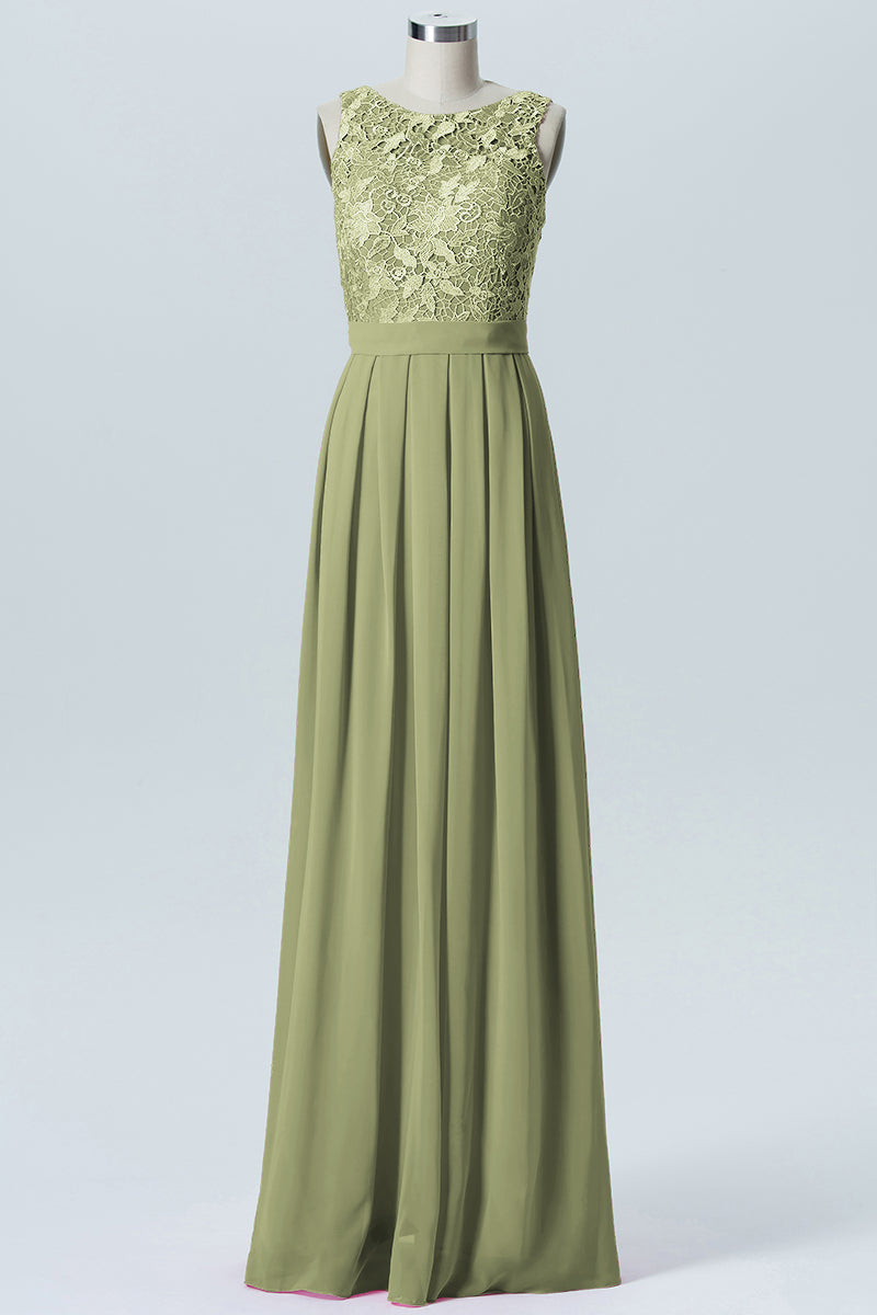 Lace Column Boat Neck Sleeveless Bridesmaid Dress-B06054