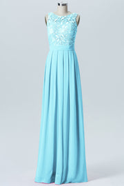 Lace Column Boat Neck Sleeveless Bridesmaid Dress-B06054