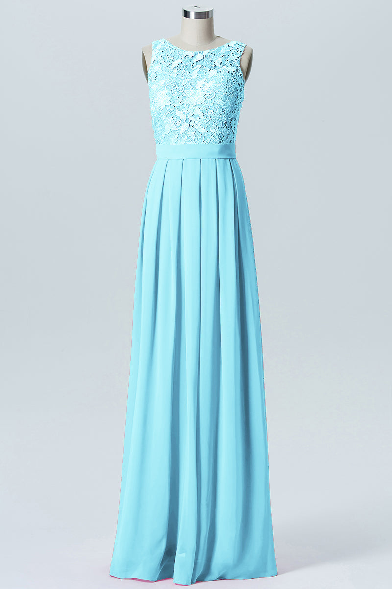 Lace Column Boat Neck Sleeveless Bridesmaid Dress-B06054
