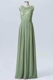 Lace Column Boat Neck Sleeveless Bridesmaid Dress-B06054