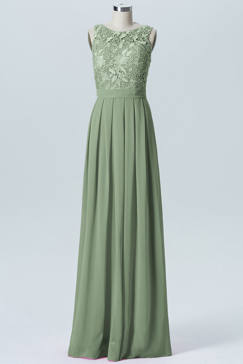 Lace Column Boat Neck Sleeveless Bridesmaid Dress-B06054