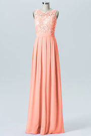 Lace Column Boat Neck Sleeveless Bridesmaid Dress-B06054
