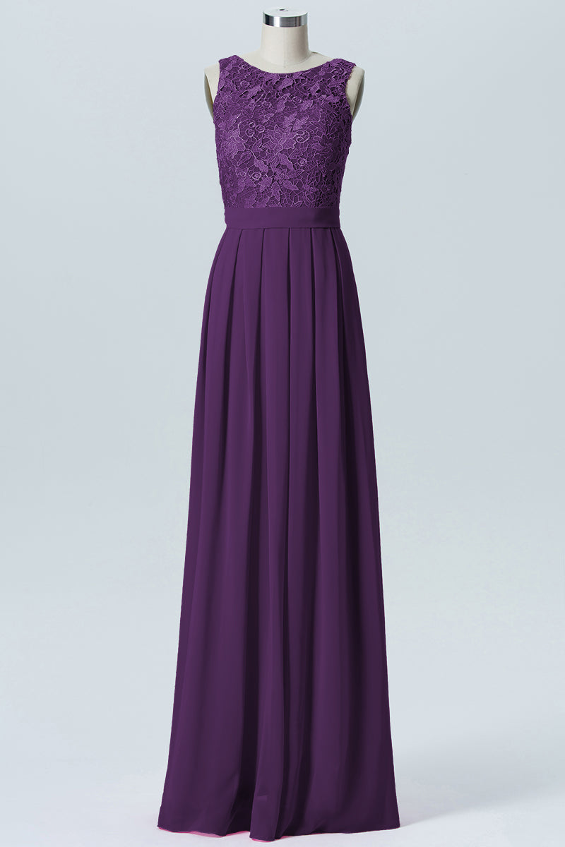Lace Column Boat Neck Sleeveless Bridesmaid Dress-B06054