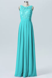 Lace Column Boat Neck Sleeveless Bridesmaid Dress-B06054