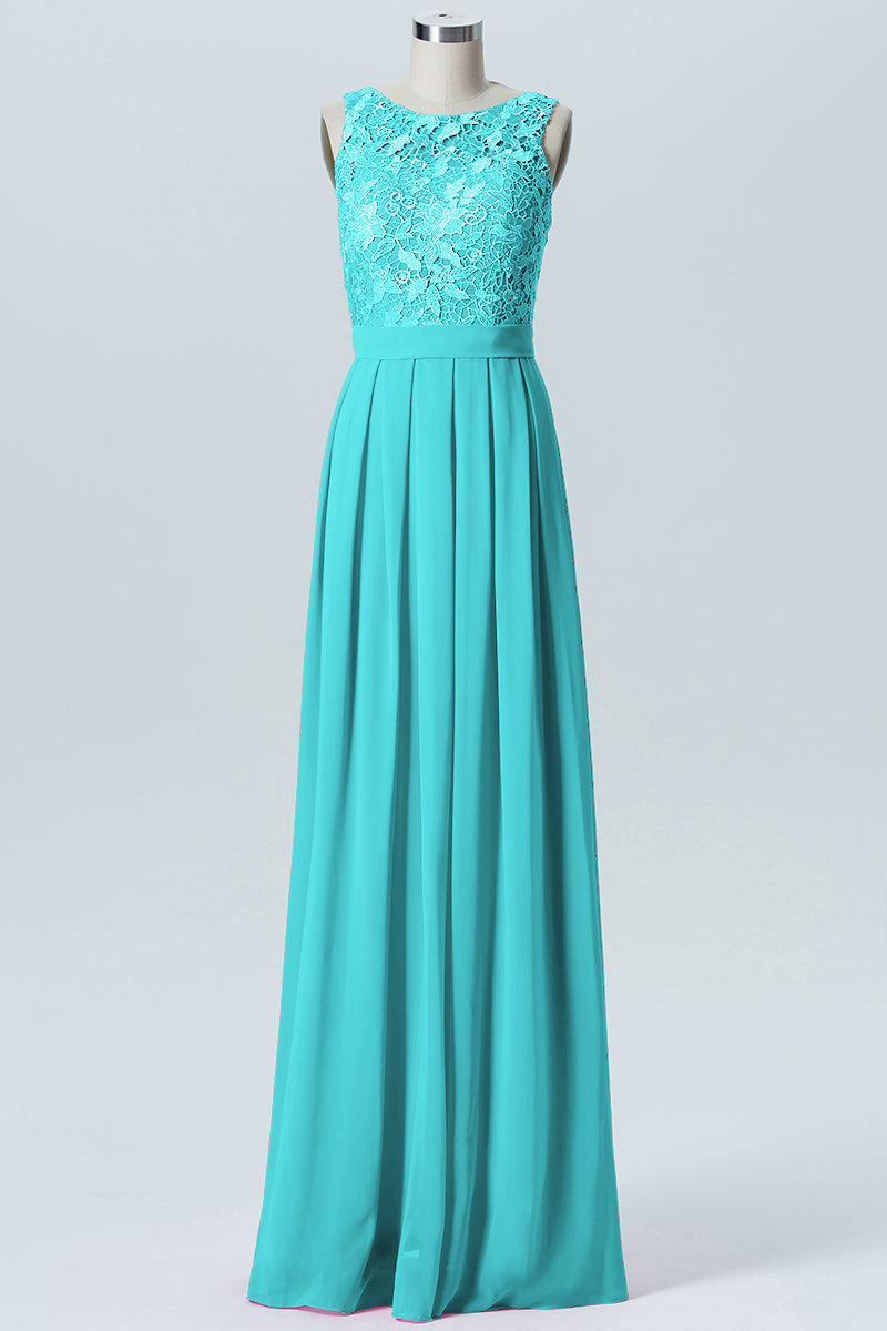 Lace Column Boat Neck Sleeveless Bridesmaid Dress-B06054