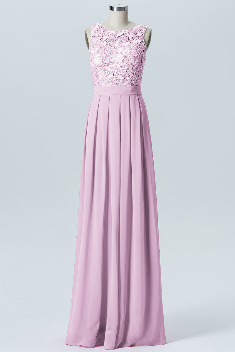 Lace Column Boat Neck Sleeveless Bridesmaid Dress-B06054