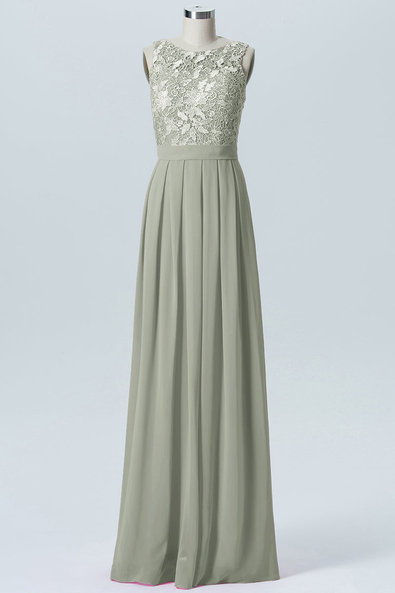 Lace Column Boat Neck Sleeveless Bridesmaid Dress-B06054