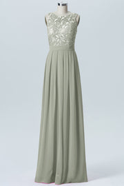 Lace Column Boat Neck Sleeveless Bridesmaid Dress-B06054