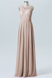 Lace Column Boat Neck Sleeveless Bridesmaid Dress-B06054