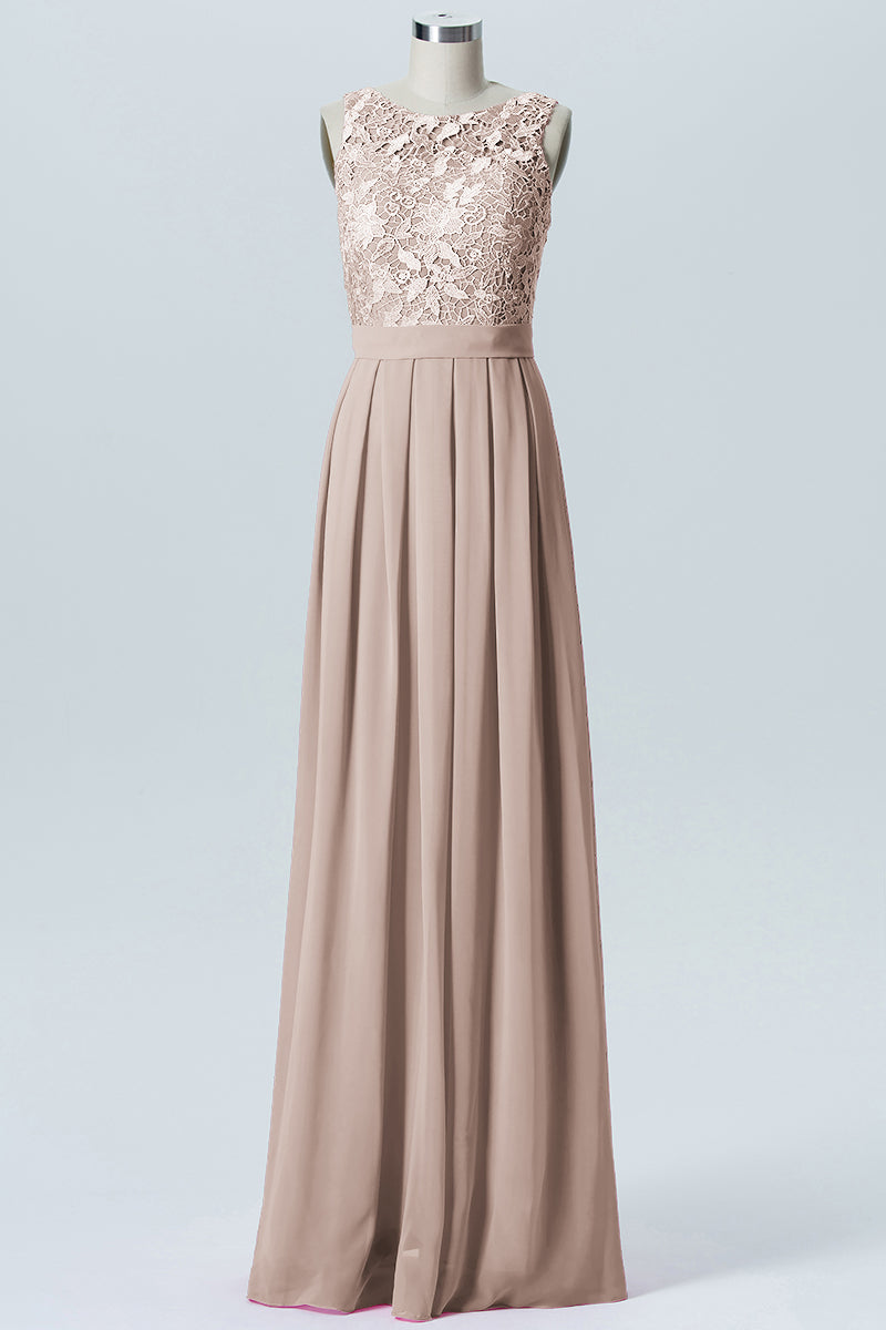 Lace Column Boat Neck Sleeveless Bridesmaid Dress-B06054