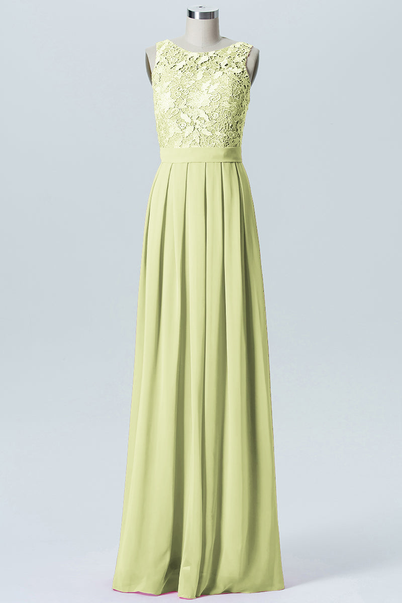 Lace Column Boat Neck Sleeveless Bridesmaid Dress-B06054