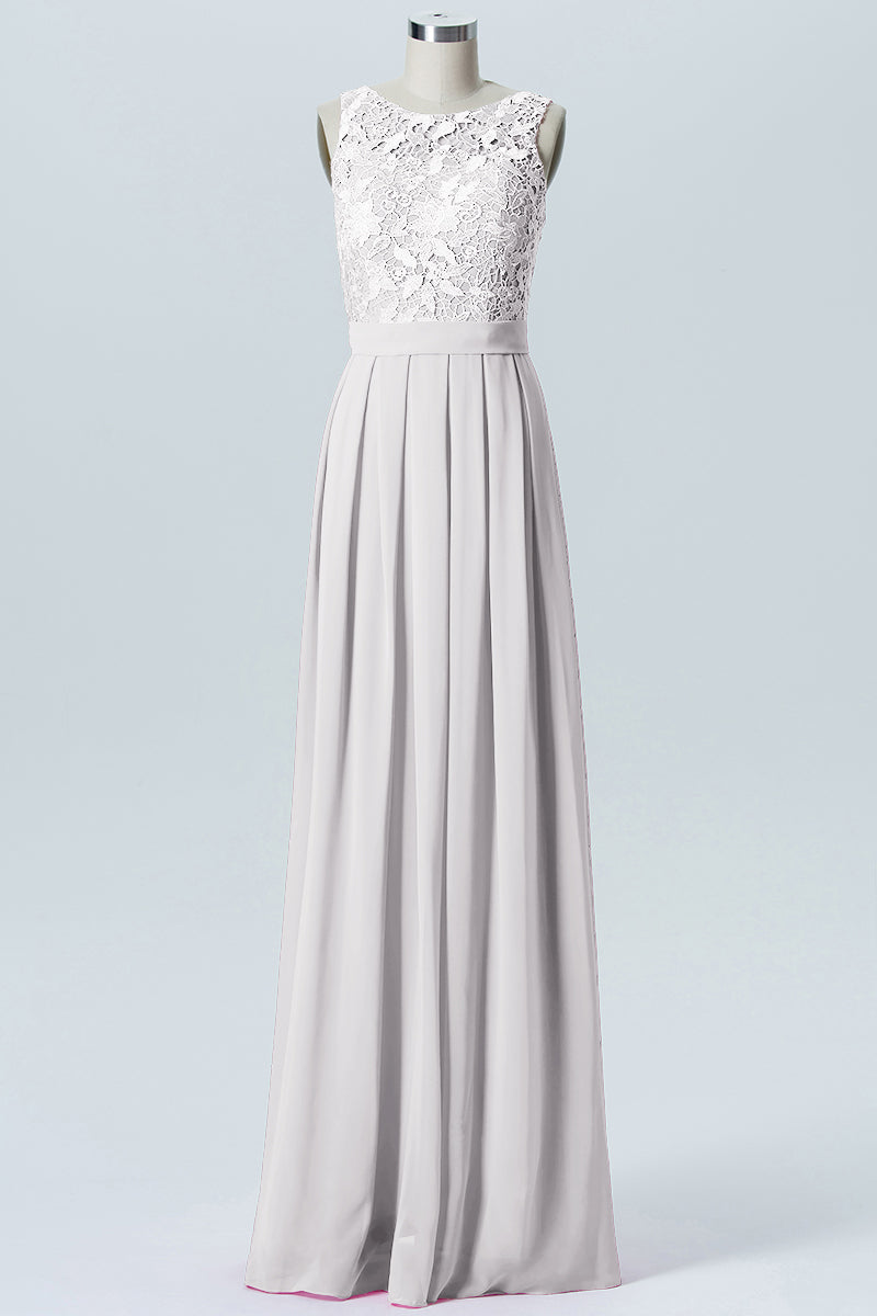 Lace Column Boat Neck Sleeveless Bridesmaid Dress-B06054
