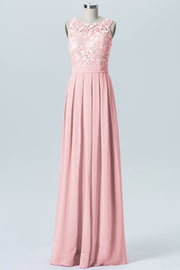 Lace Column Boat Neck Sleeveless Bridesmaid Dress-B06054