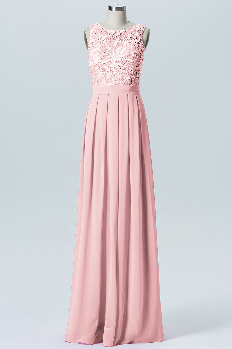 Lace Column Boat Neck Sleeveless Bridesmaid Dress-B06054