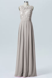 Lace Column Boat Neck Sleeveless Bridesmaid Dress-B06054