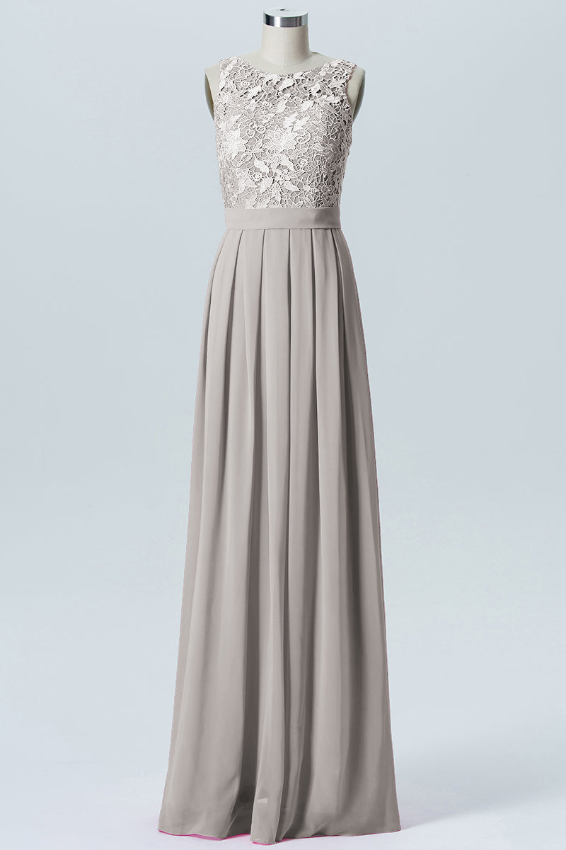 Lace Column Boat Neck Sleeveless Bridesmaid Dress-B06054