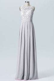Lace Column Boat Neck Sleeveless Bridesmaid Dress-B06054