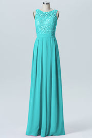 Lace Column Boat Neck Sleeveless Bridesmaid Dress-B06054