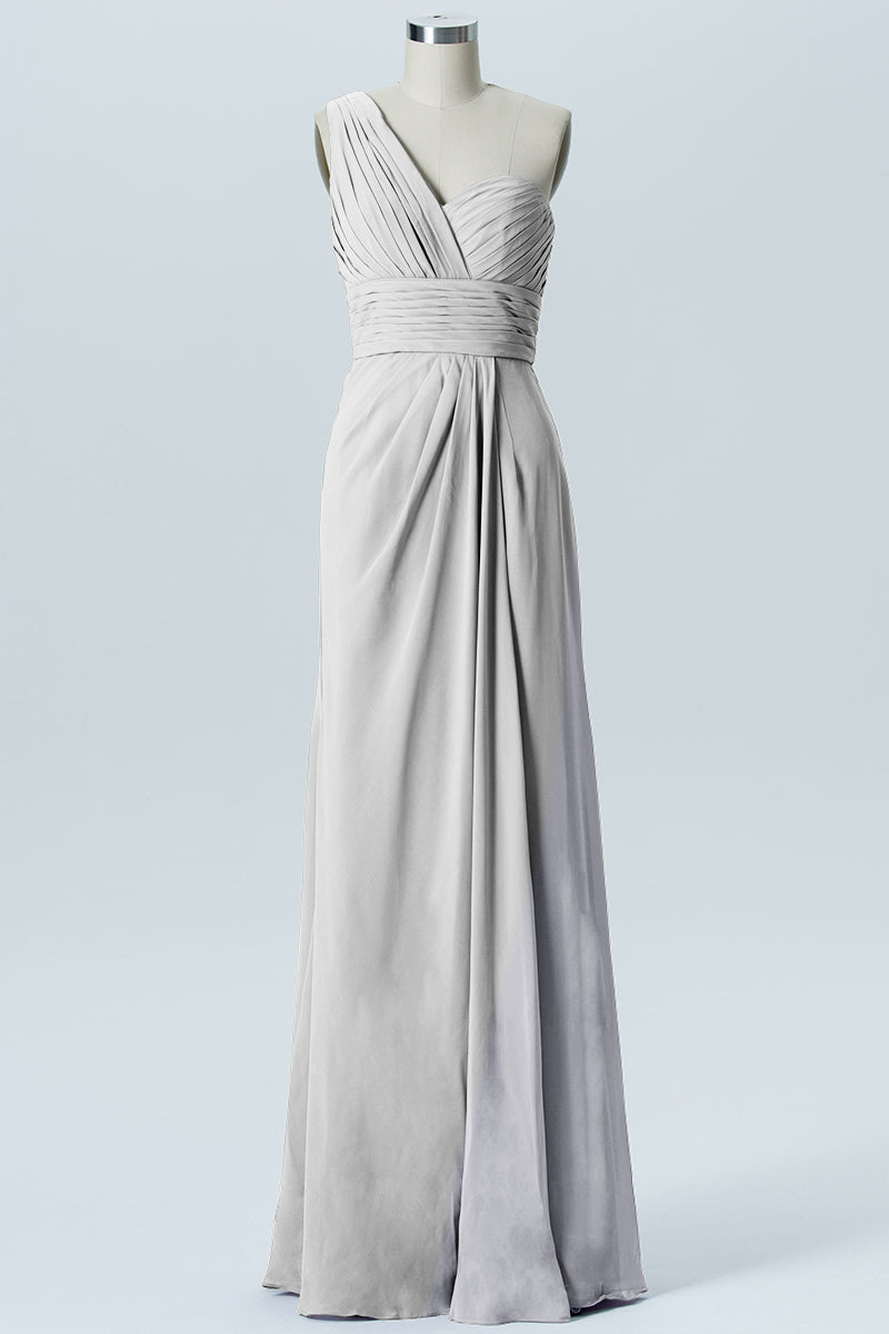 Chiffon Column One Shoulder Sleeveless Bridesmaid Dress-B07008