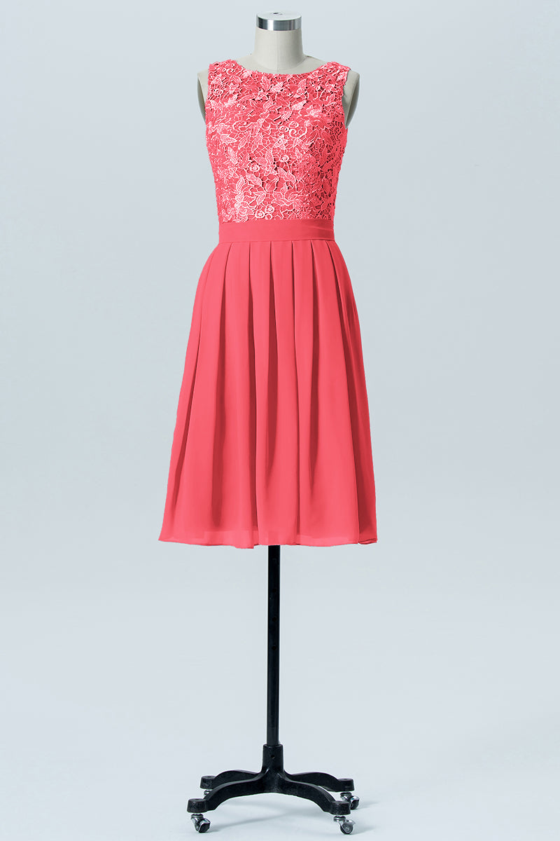 Lace Column Boat Neck Sleeveless Bridesmaid Dress-B07087