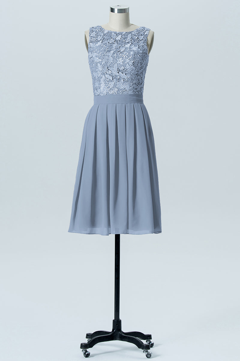 Lace Column Boat Neck Sleeveless Bridesmaid Dress-B07087