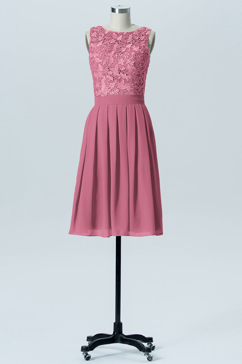 Lace Column Boat Neck Sleeveless Bridesmaid Dress-B07087