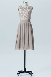 Lace Column Boat Neck Sleeveless Bridesmaid Dress-B07087