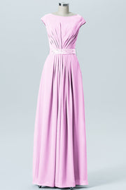 Chiffon Column Spaghetti Straps Sleeveless Bridesmaid Dress-B07605