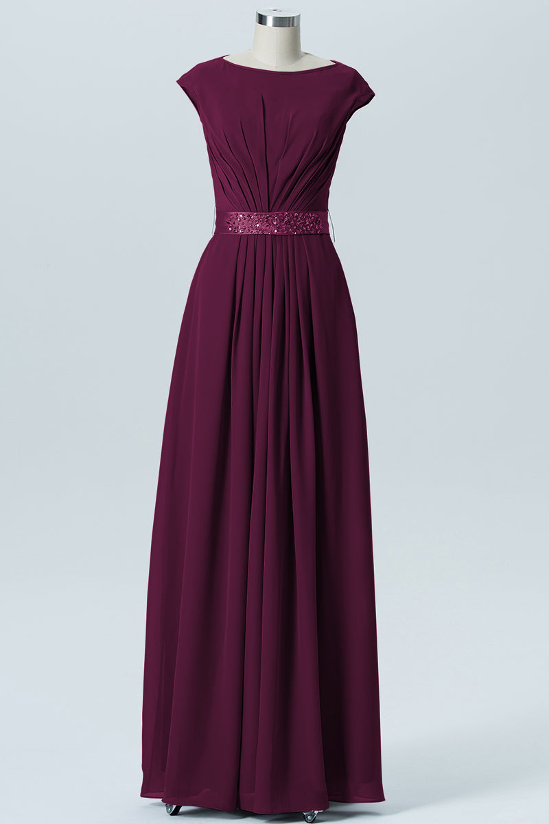 Chiffon Column Spaghetti Straps Sleeveless Bridesmaid Dress-B07605