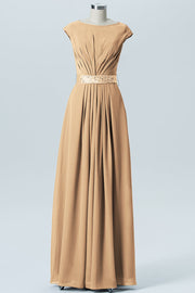 Chiffon Column Spaghetti Straps Sleeveless Bridesmaid Dress-B07605
