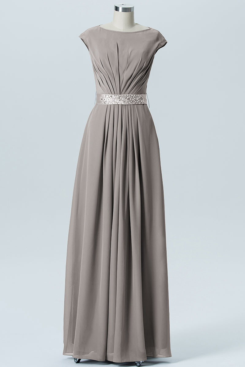 Chiffon Column Spaghetti Straps Sleeveless Bridesmaid Dress-B07605