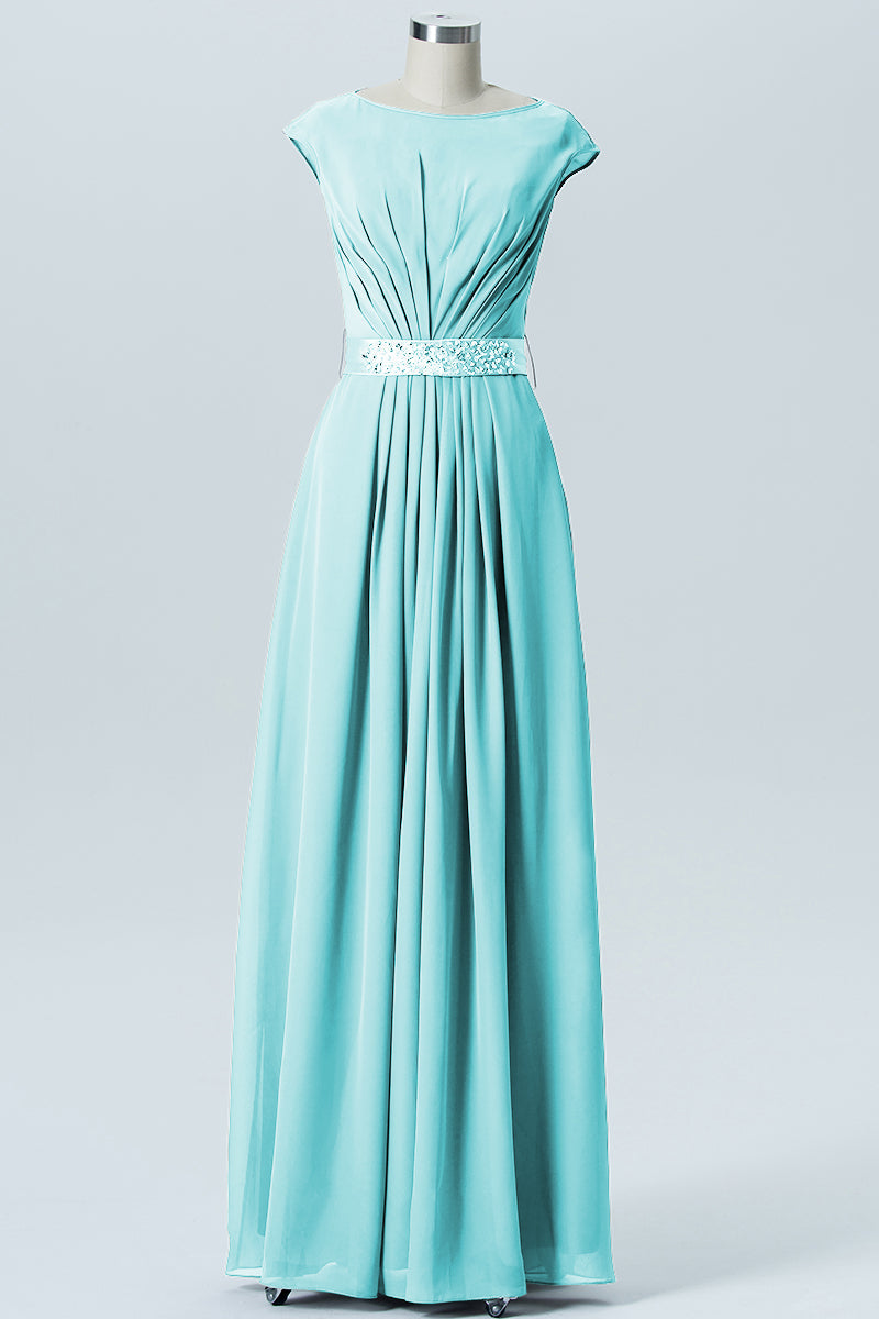 Chiffon Column Spaghetti Straps Sleeveless Bridesmaid Dress-B07605