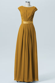 Chiffon Column Spaghetti Straps Sleeveless Bridesmaid Dress-B07605