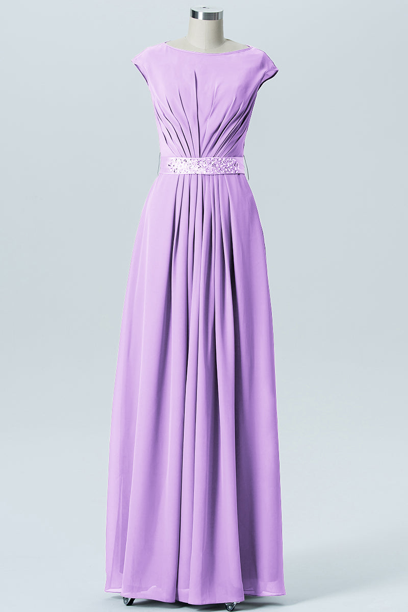 Chiffon Column Spaghetti Straps Sleeveless Bridesmaid Dress-B07605