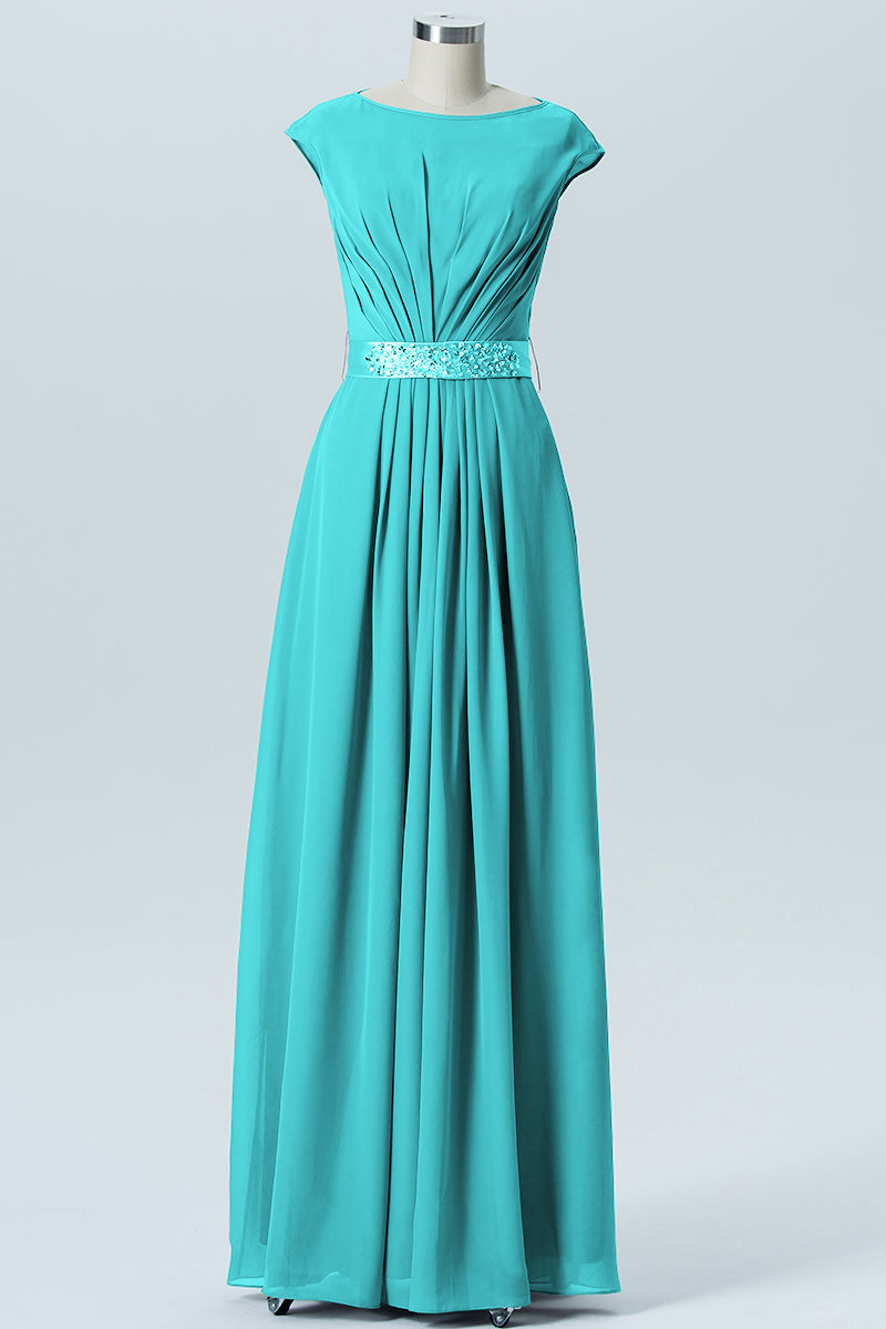 Chiffon Column Spaghetti Straps Sleeveless Bridesmaid Dress-B07605