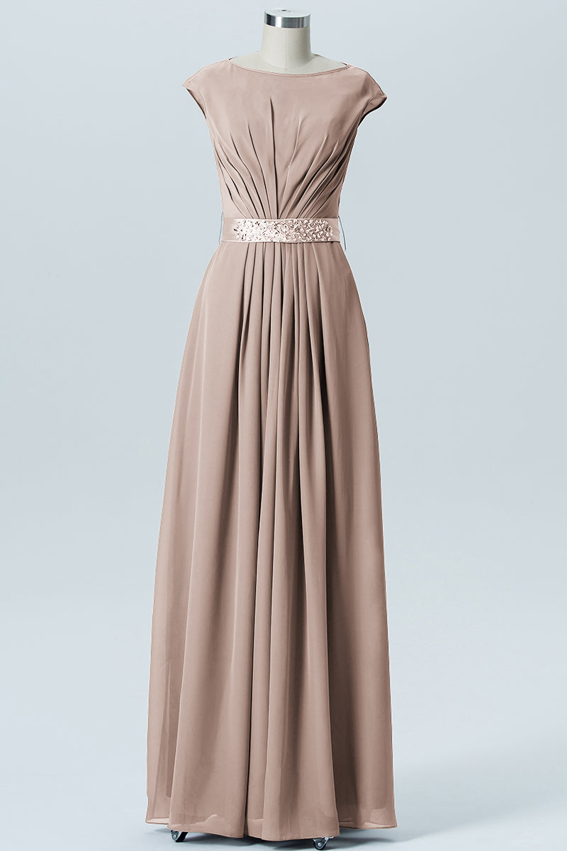 Chiffon Column Spaghetti Straps Sleeveless Bridesmaid Dress-B07605