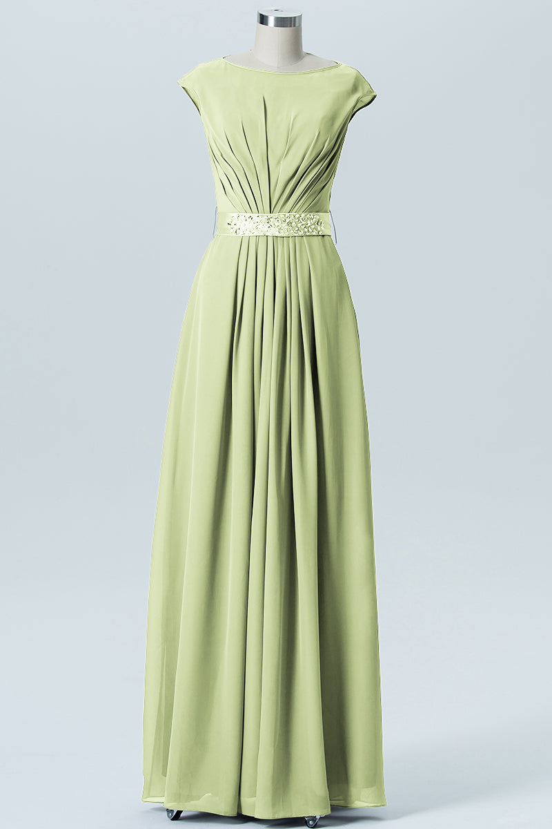 Chiffon Column Spaghetti Straps Sleeveless Bridesmaid Dress-B07605