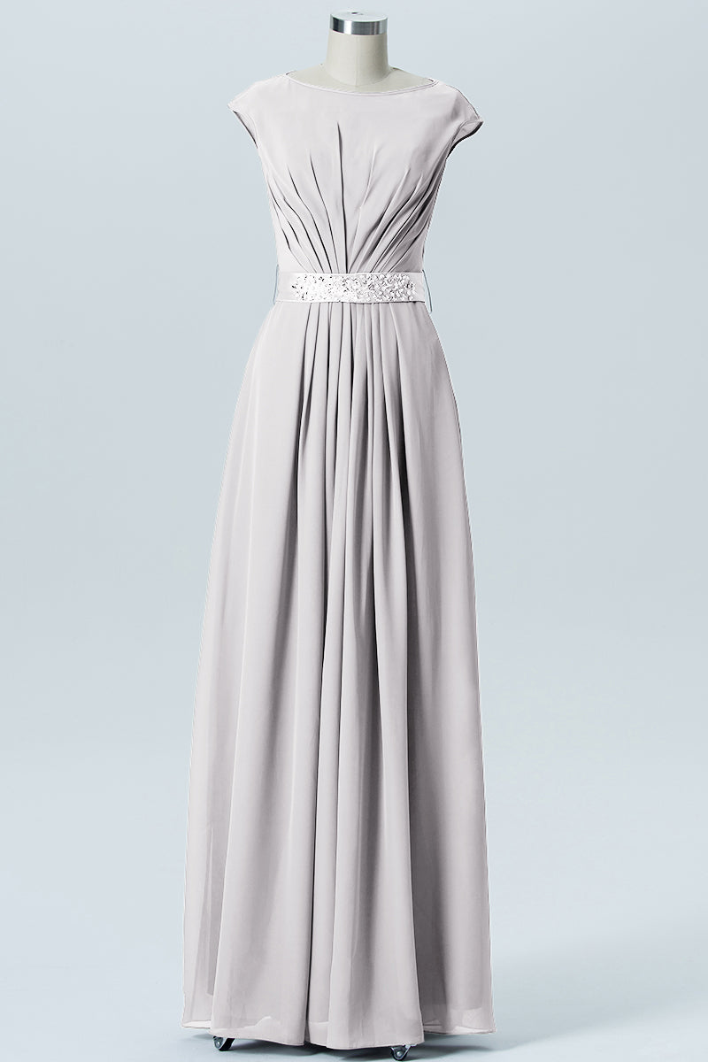 Chiffon Column Spaghetti Straps Sleeveless Bridesmaid Dress-B07605