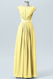 Chiffon Column Spaghetti Straps Sleeveless Bridesmaid Dress-B07605