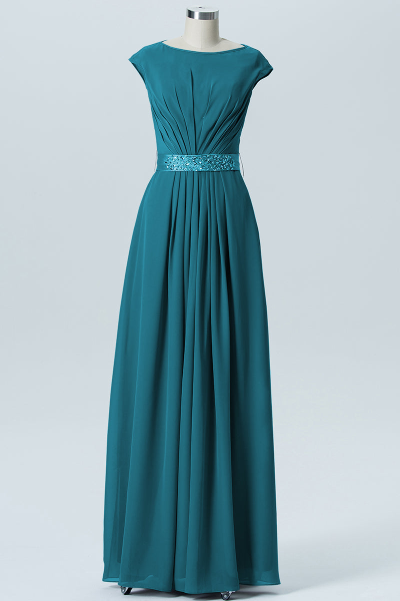 Chiffon Column Spaghetti Straps Sleeveless Bridesmaid Dress-B07605