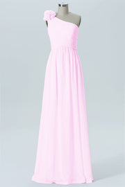 Chiffon Column One Shoulder Sleeveless Bridesmaid Dress-B07607
