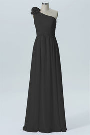 Chiffon Column One Shoulder Sleeveless Bridesmaid Dress-B07607
