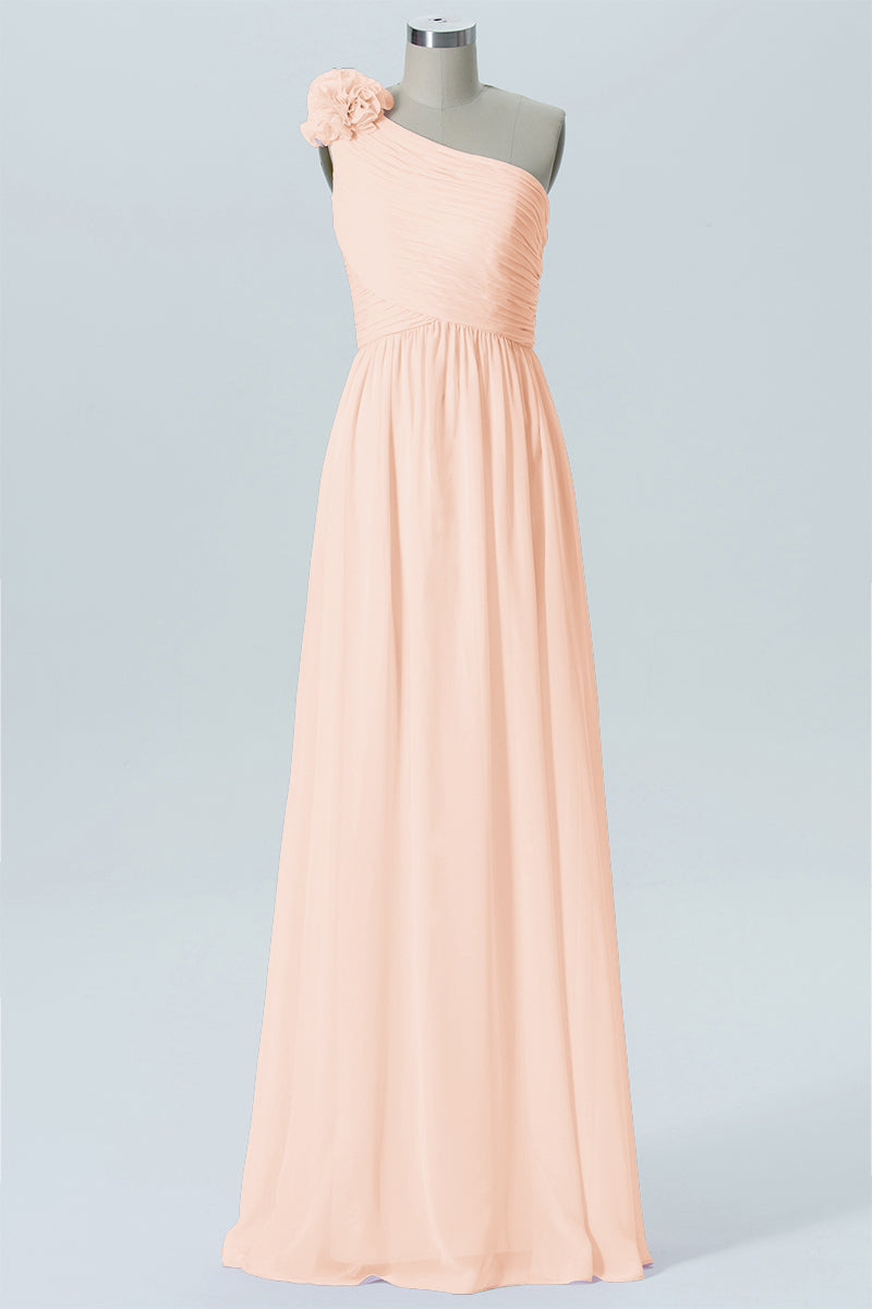 Chiffon Column One Shoulder Sleeveless Bridesmaid Dress-B07607