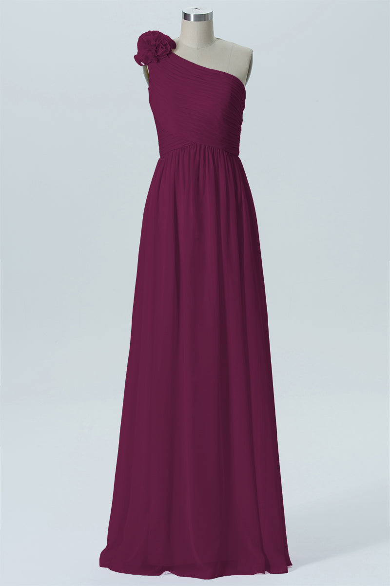 Chiffon Column One Shoulder Sleeveless Bridesmaid Dress-B07607